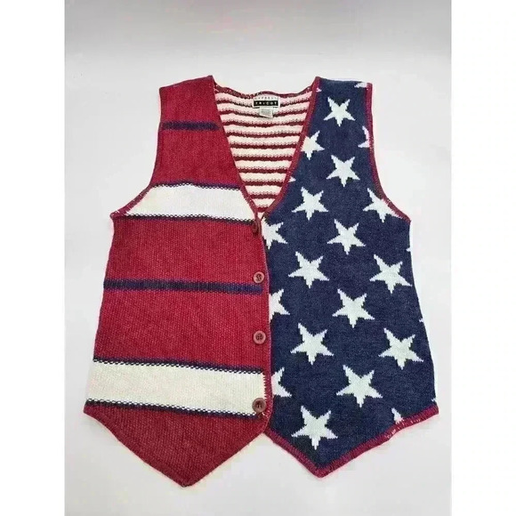 Vtg Express Tricot Women's L Red, White, and Blue Americana 4th of July Vest - Picture 3 of 8